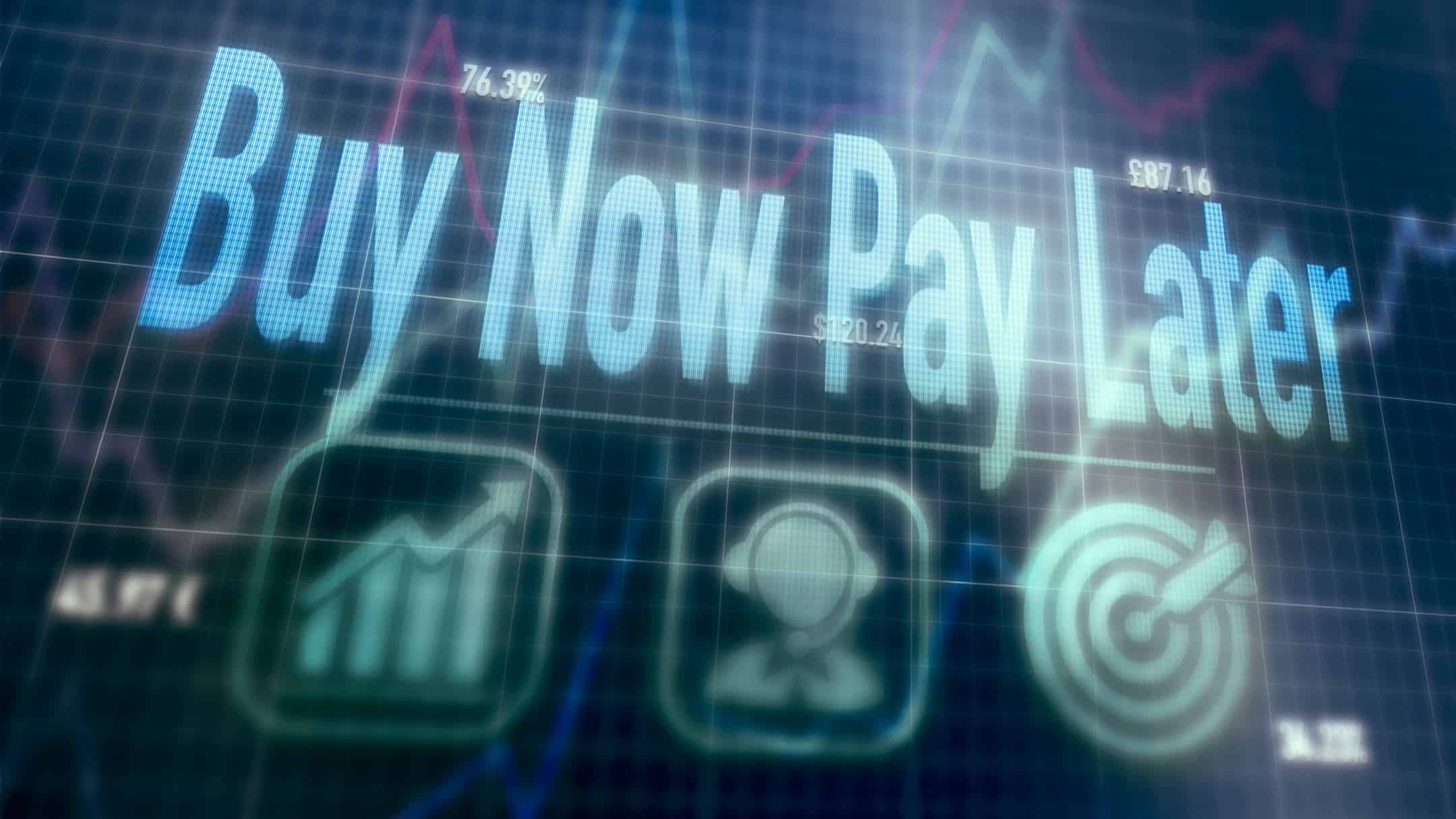 the words buy now pay later on digital screen, afterpay share price