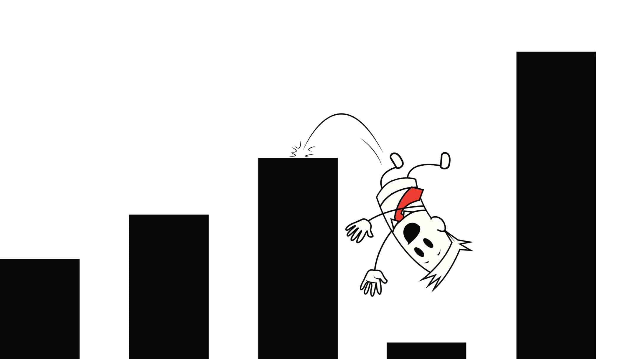 cartoon man falling off bar chart, investing mistake