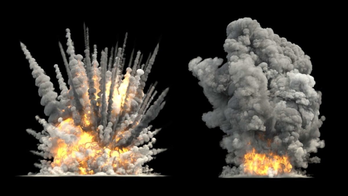 Exploding asx mining share price represented by two bomb blasts on black background
