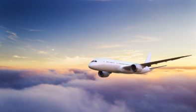 Plane flying through clouds