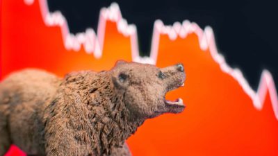 Model bear in front of falling line graph, cheap stocks, cheap ASX shares