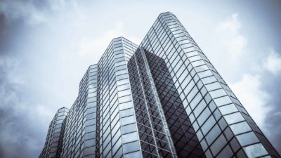 view looking up to tall office building