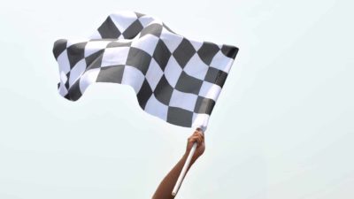 Formula one racing flag waving in the air