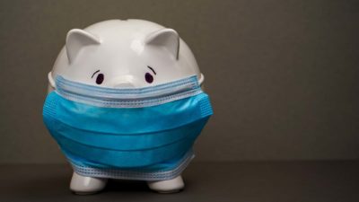 piggy bank wearing mask