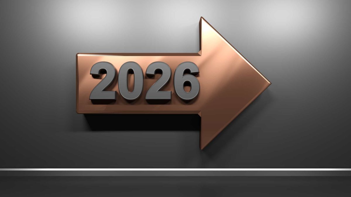 Large arrow containing the digits 2026