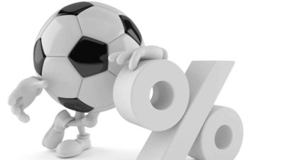 figurine of a soccer ball leaning on percentage sign