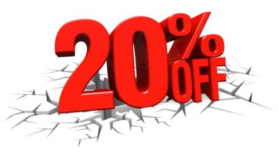 20% off sign smashing the floor