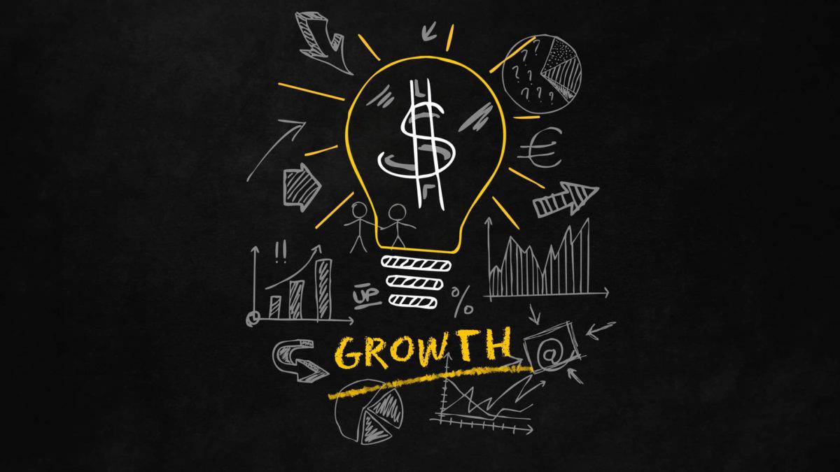 A chalk board with drawings of a lightbulb containing dollar signs, with the word GROWTH written below, indicating ASX growth shares