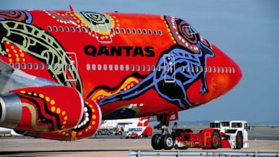nose of Qantas plane WUNALA