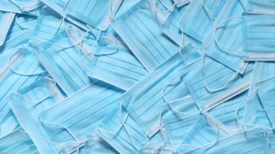 Pile of blue surgical masks