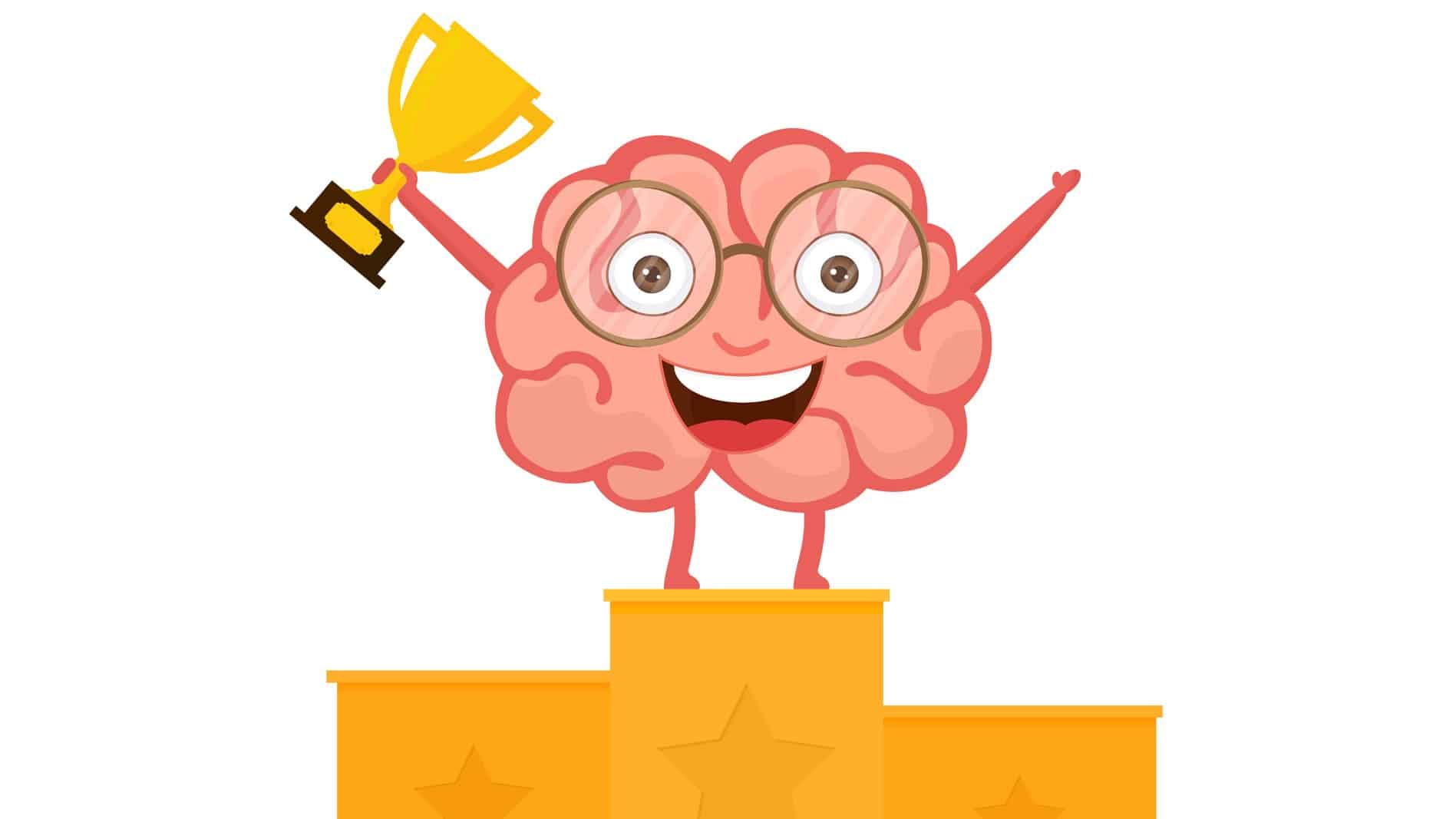 cartoon brain standing on winner's block representing rising Brainchip share price