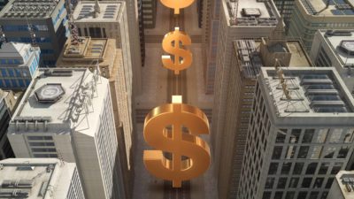 aerial shot of buildings and dollar signs representing nearmap share price