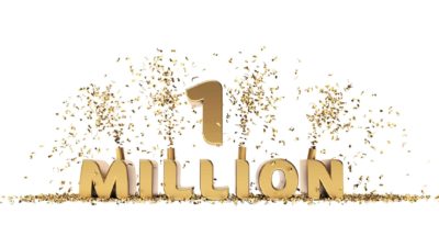 illustration of the words '1 million' in gold with confetti surrounding it