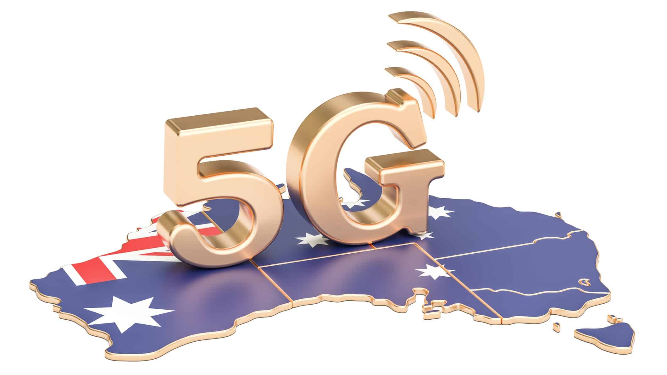 map of australia with golden 5G sitting on it representing telstra share price profit result