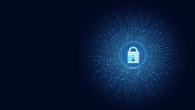 digitised image of a padlock representing cyber security and tesserent share price