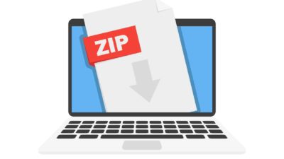 illustration of laptop with down arrow and the word zip representing zip share price going down.