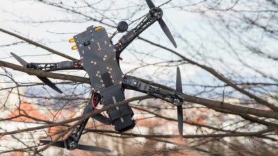 drone stuck in a tree representing crashing Aerometrix share price