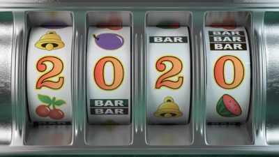 aristocrat share price represented by poker machine displaying the digits 2020