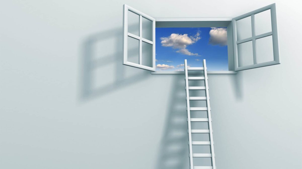 ladder leading up to open window representing buying opportunity for asx shares