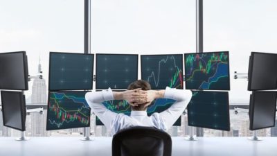 stock chart over many monitors