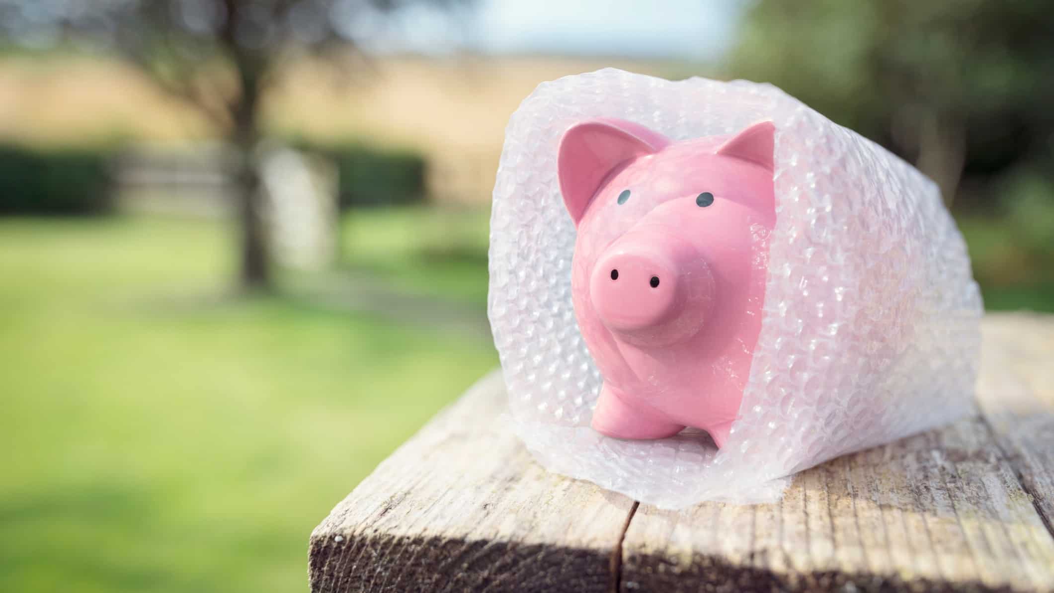 safe dividend yield represented by a piggy bank wrapped in bubble wrap