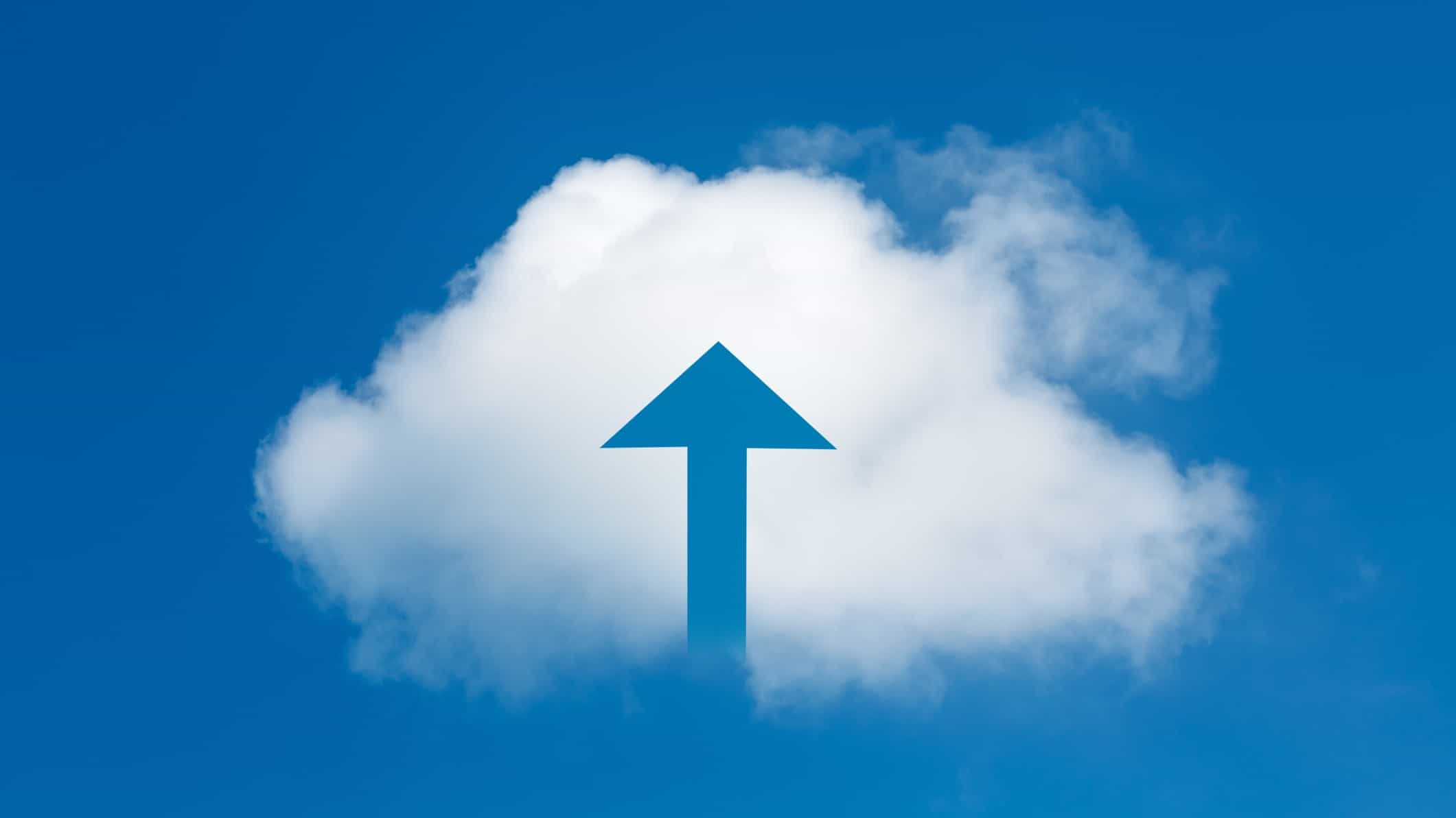 A cloud with a blue arrow pointing upwards through its middle symbolising a rising asx share price