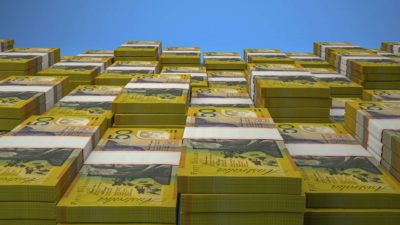 ETF shares represented by piles of australian fifty dollar notes