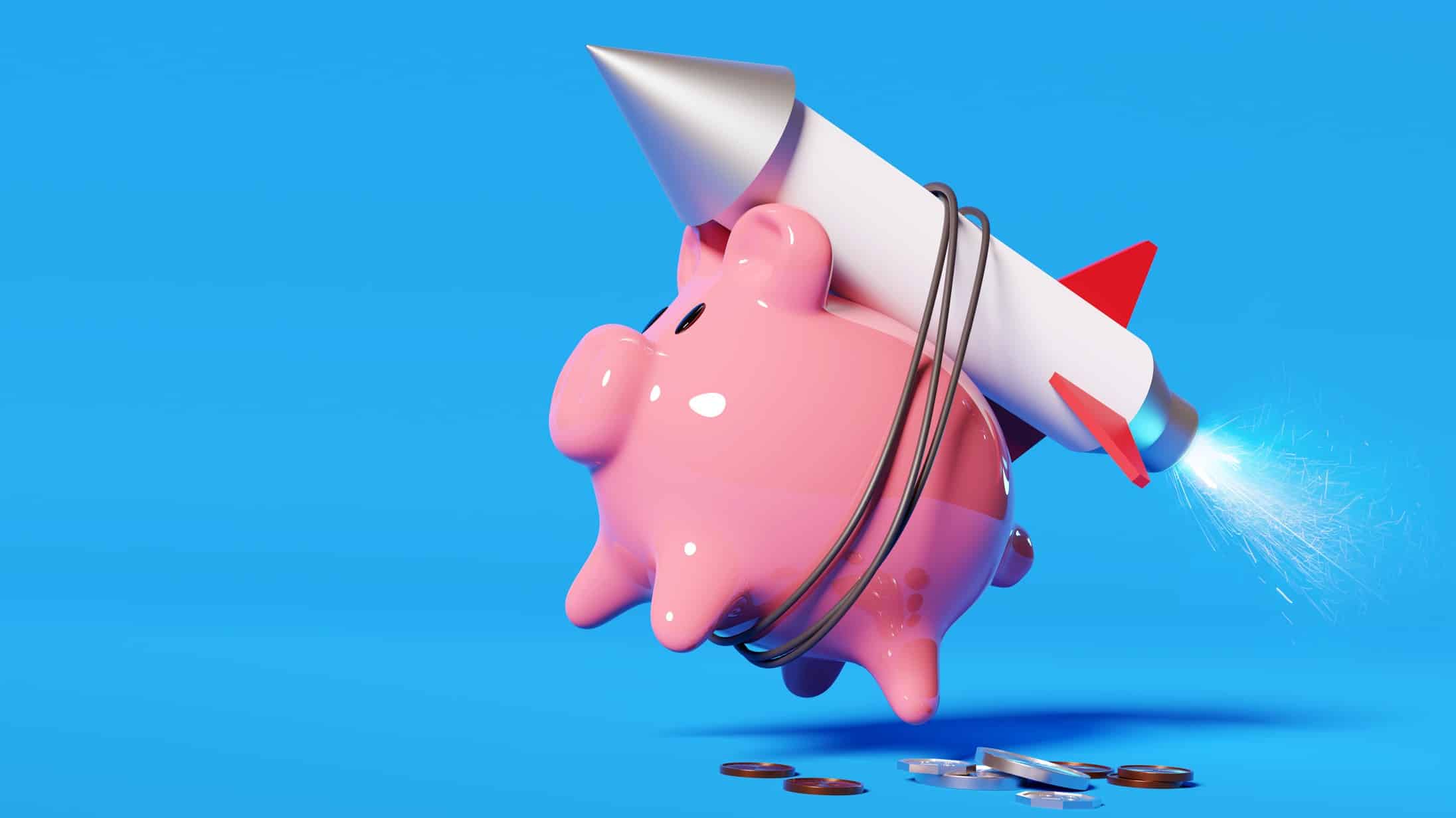 surging asx share price represented by piggy bank with rocket attached to it