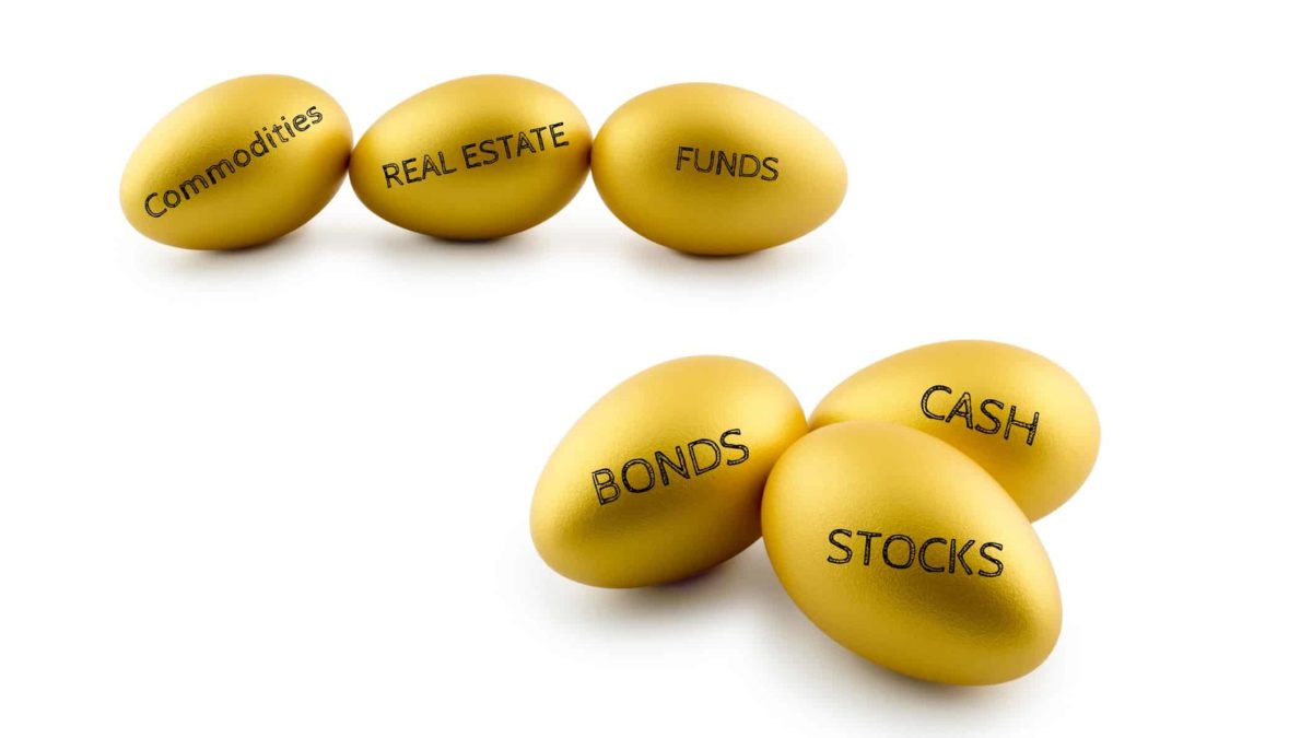 diversification for asx shares represented by golden eggs with different titles such as bonds, stocks, funds et cetera