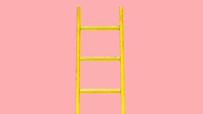 growth stocks represented by yellow ladder against pink background