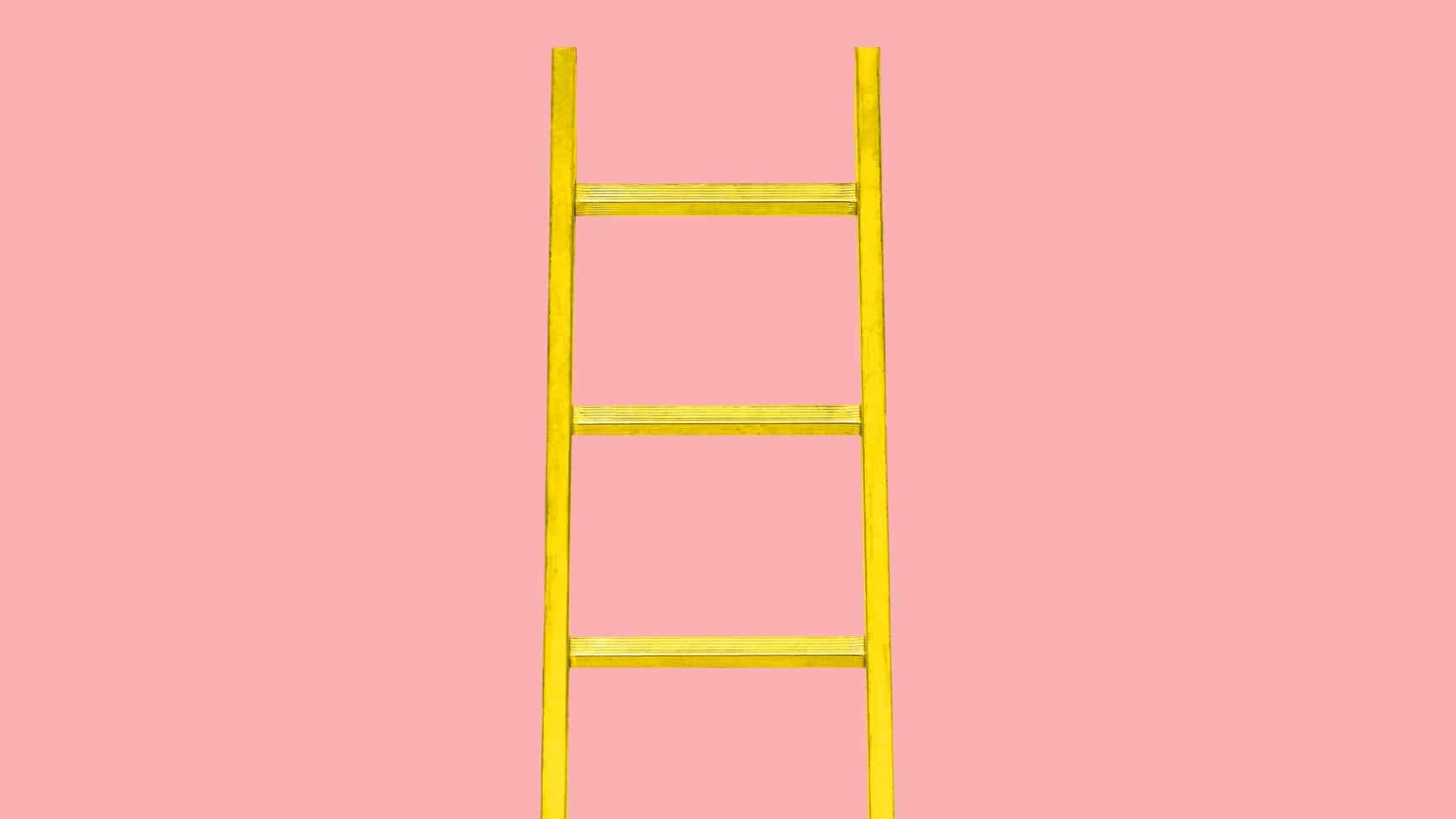 growth stocks represented by yellow ladder against pink background