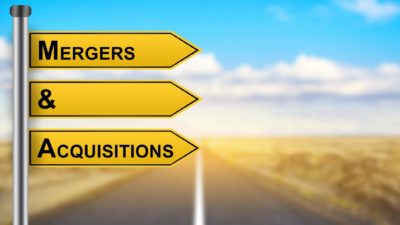 Santos Oil Search ASX share price movements represented by street signs stating mergers and acquisitions bluescope share price