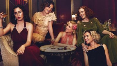 Netflix movie showing five female actors in period costume