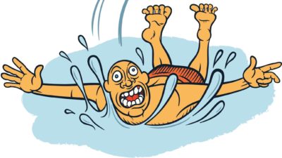 cartoon picture of a man about to bellyflop into the water, indicating a fail in the share market