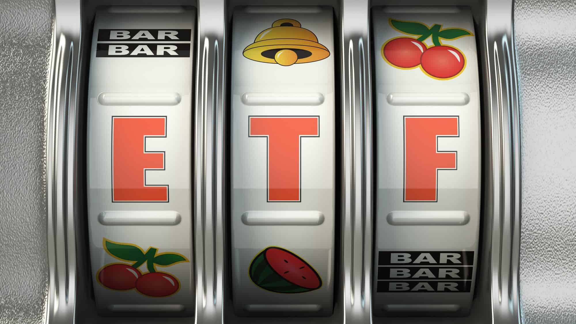 growth exchange traded fund represented by letters ETF on slot machine