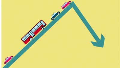 falling asx share price represented by cars driving along a broken arrow heading down