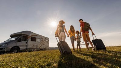 family of four on campervan holiday
