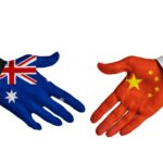asx shares impacted by china represented by hands printed with australian and chinese flags shaking