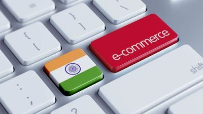 ecommerce in India represented by computer keyboard with indian flag and ecommerce buttons