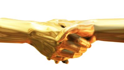 asx share merger and share price rise represented by hand shake of two gold hands