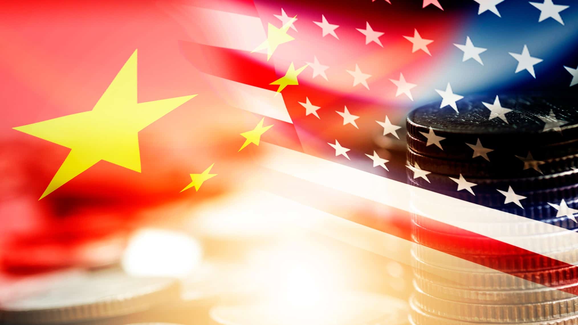 The stars from a Chinese flag meet those on a US flag, inducating Chines shares trading on US stock market