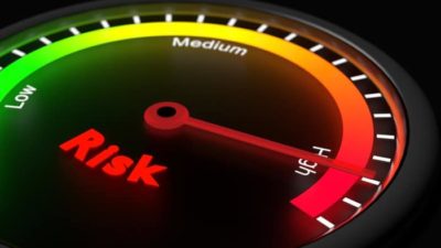 asx growth shares represented by risk meter with needle pointing to high