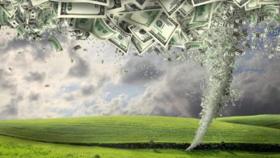 ASX shares federal budget 2021 climate investment opportunity represented by tornado made of dollar notes