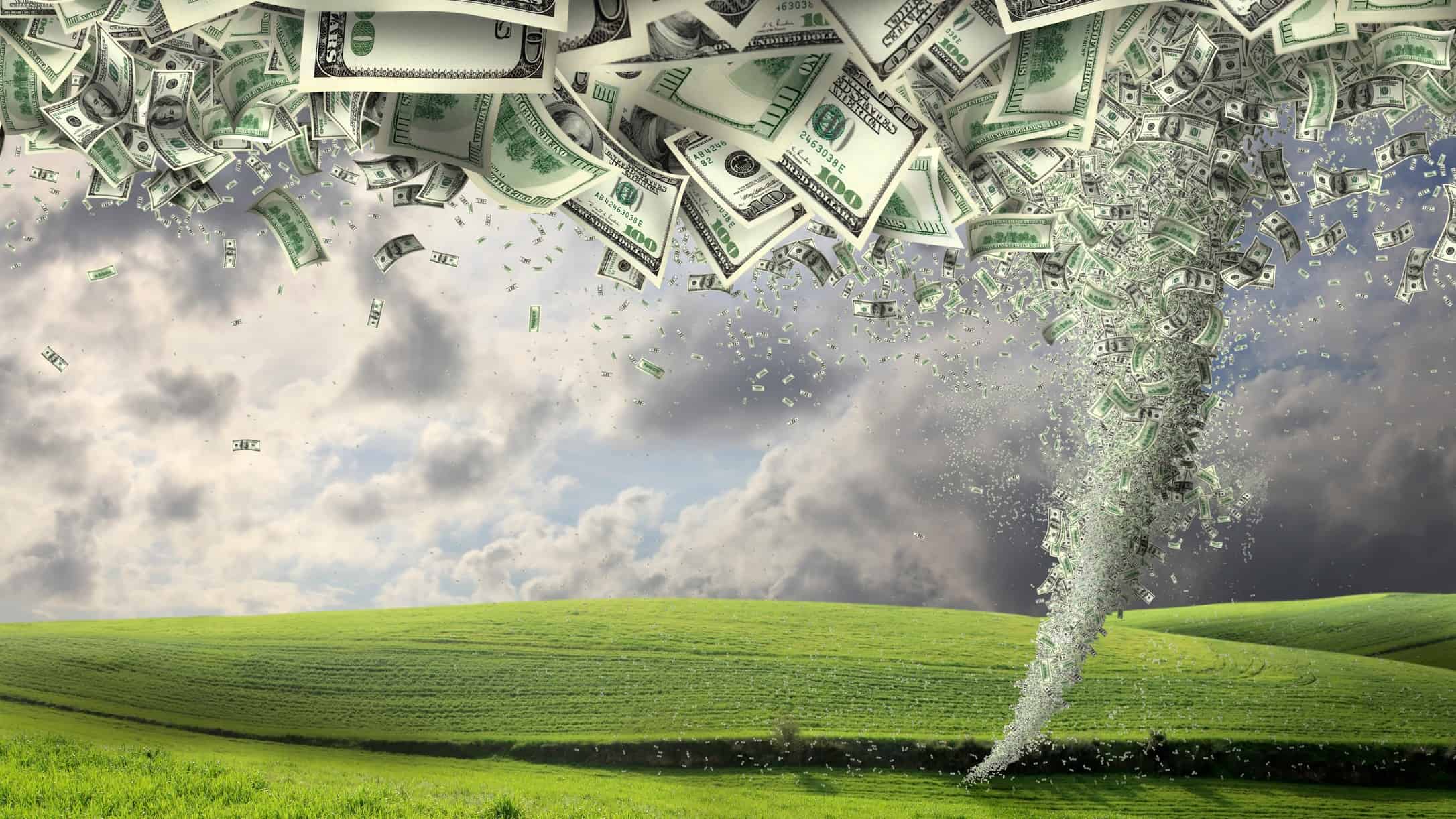 climate investment opportunity represented by tornado made of dollar notes