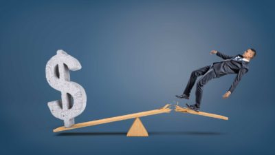 asx share price changes represented by investor and dollar sign on a seesaw