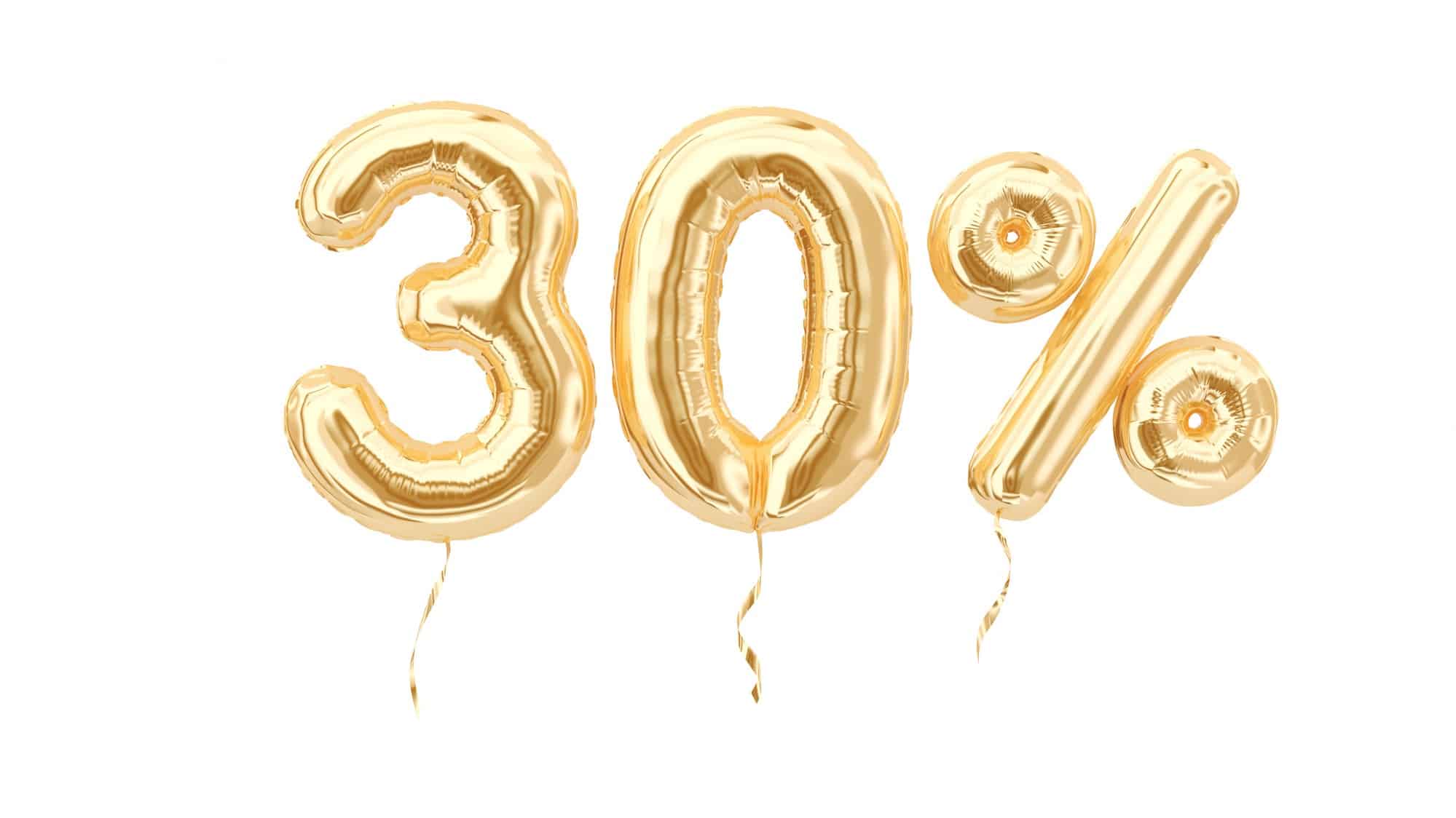 discount asx shares represented by gold baloons in the form of thirty per cent.