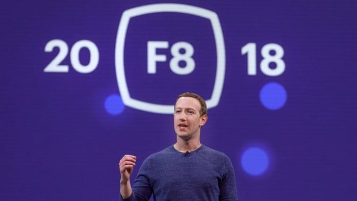 facebook stock represented by mark zuckerberg giving presentation on stage