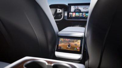 tesla stock represented by interior of Tesla vehicle