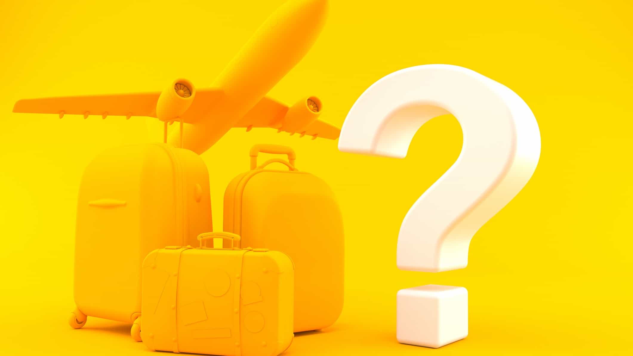asx airport shares represented by plane and luggage next to large question mark