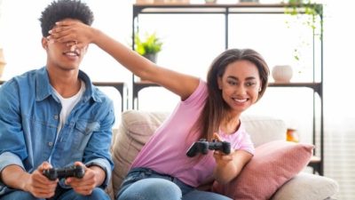 boy and girl playing video game